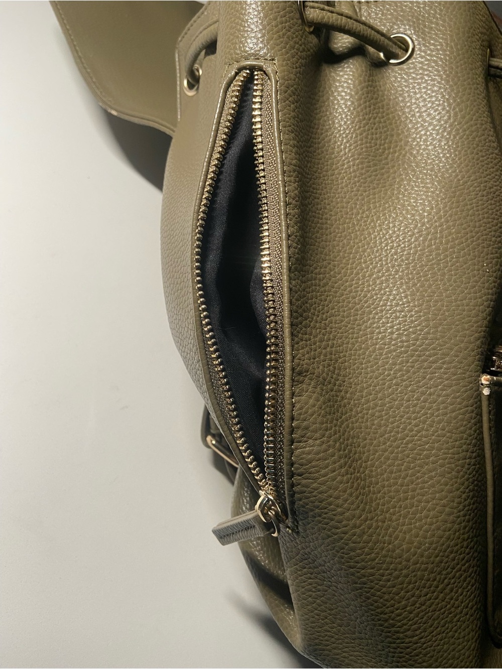GUESS Olive Green Pebbled Drawstring Backpack - Picture 5 of 6